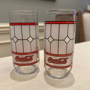 Rare 1985 Vintage Coca Cola Frosted Tiffany Style Stained Glass Libbey Tumbler